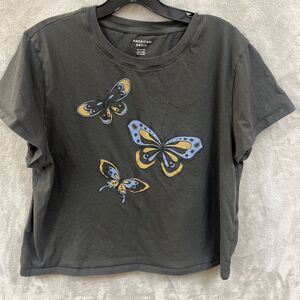 American Eagle T Shirt Women’s XL‎ Top Graphic Tee Gray Butterfly Cropped Cotton
